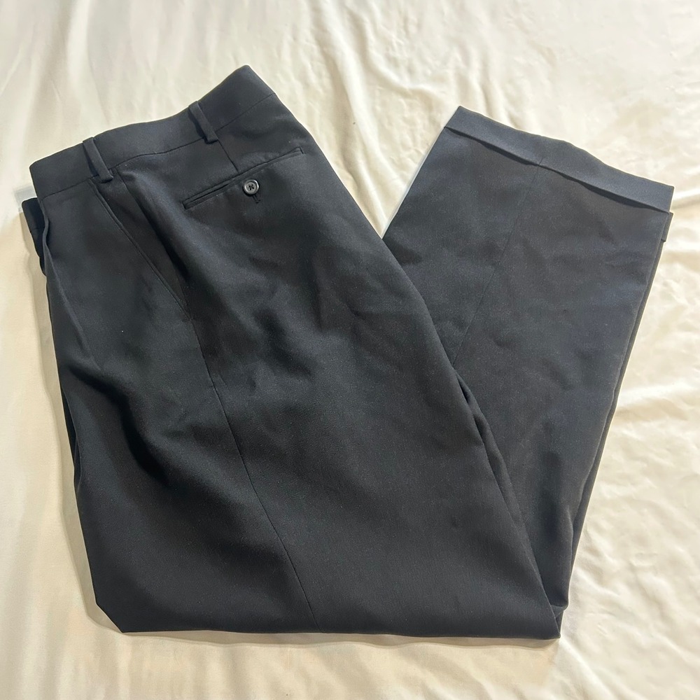 Geoffrey Beene Mens Black Pleated Cuffed Dress Pants Trousers W40 L30